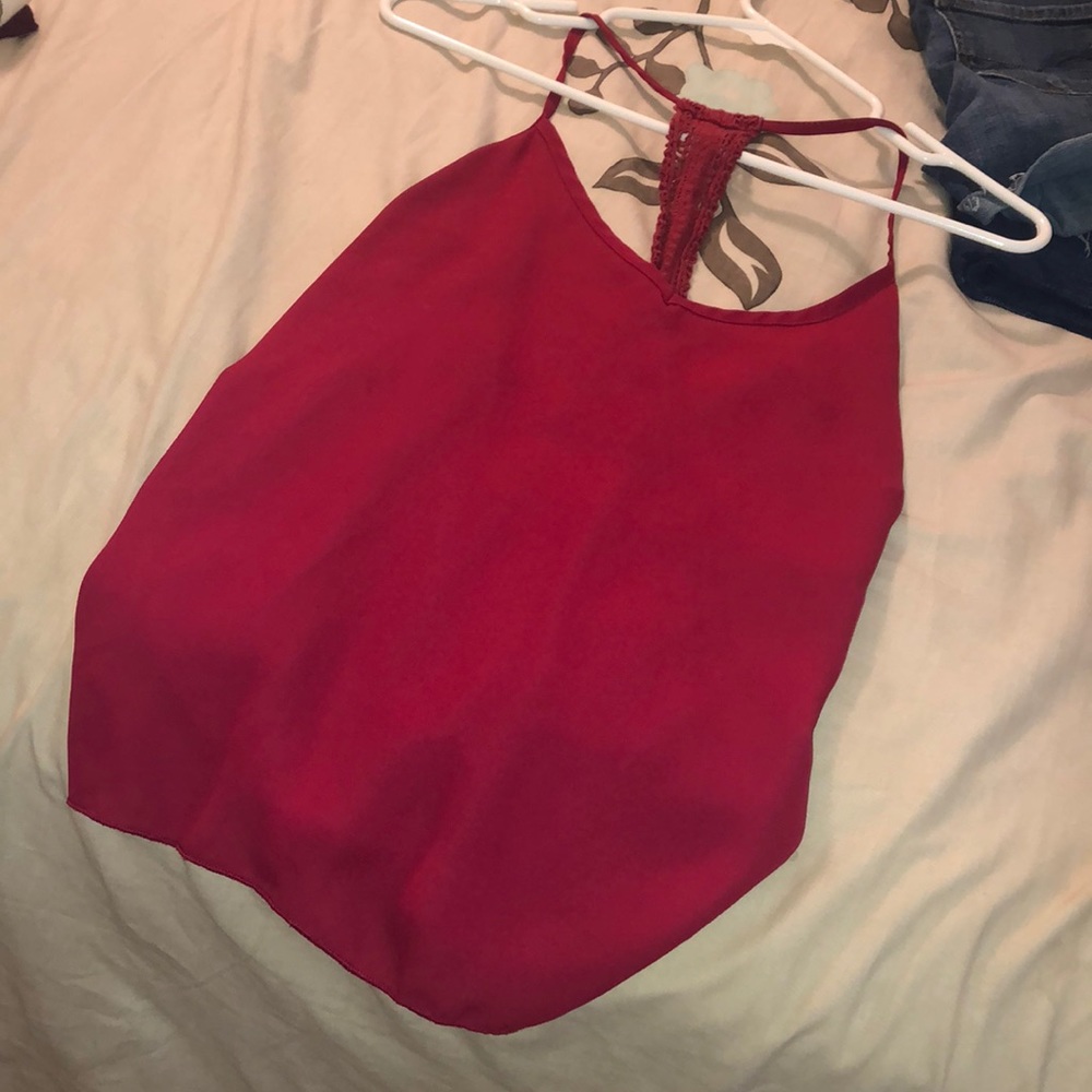 red strapped open back blouse